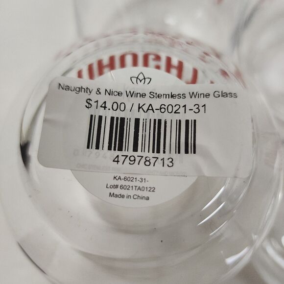 4 Pc Stemless Wine Glass Barware "Let's Get Nice And Naughty" Holiday Seasonal - Picture 13 of 15